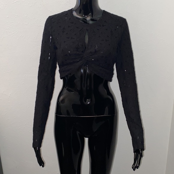 BCBGMaxAzria Tops - Bcbg Max Azria Lace Black Keyhole Long Sleeve Crop Top in Small